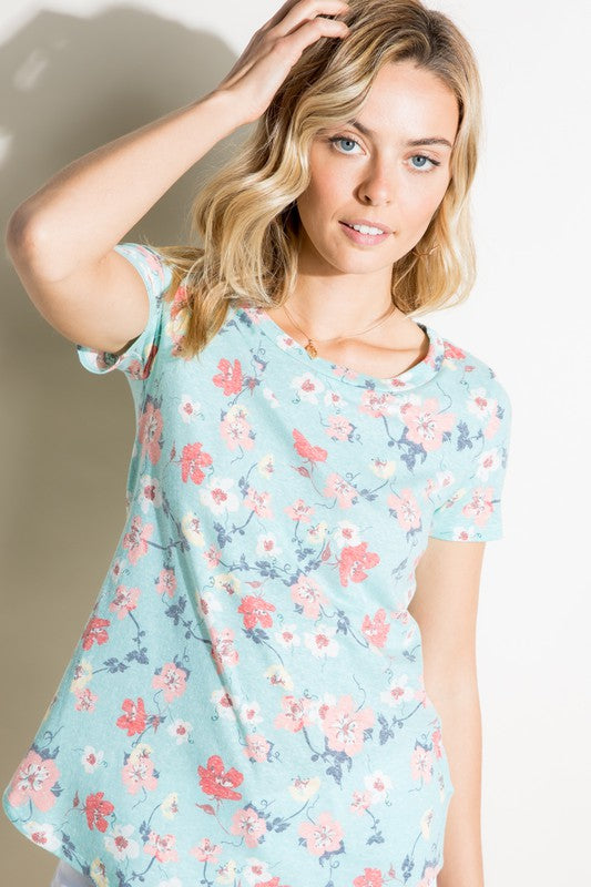 FLORAL PRINT TRIBLEND TOP