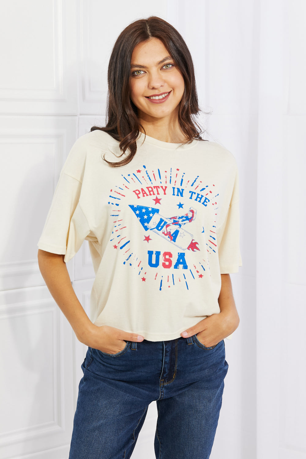 mineB Party In The USA Graphic Crop Top