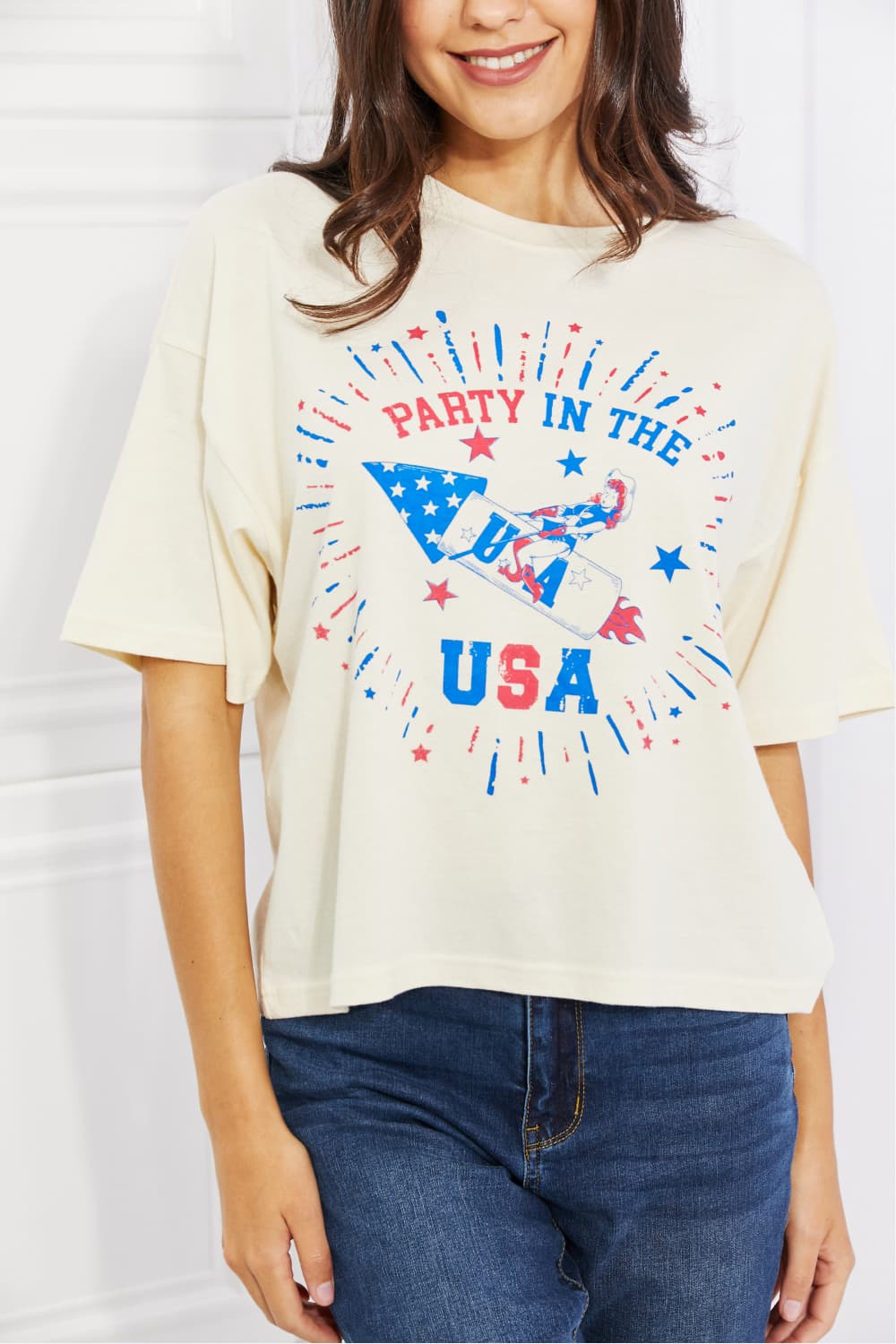 mineB Party In The USA Graphic Crop Top