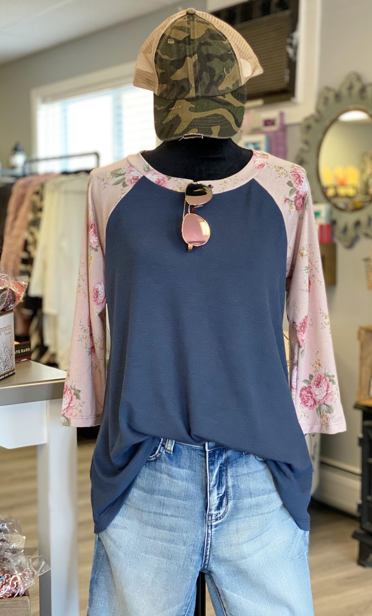 Navy Floral Top
