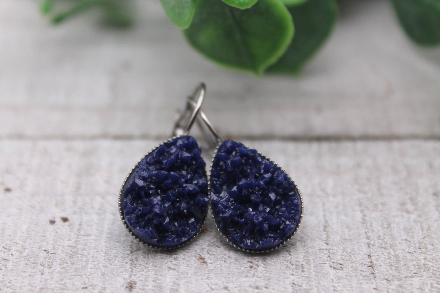 Blue Druzy French Lever Earrings