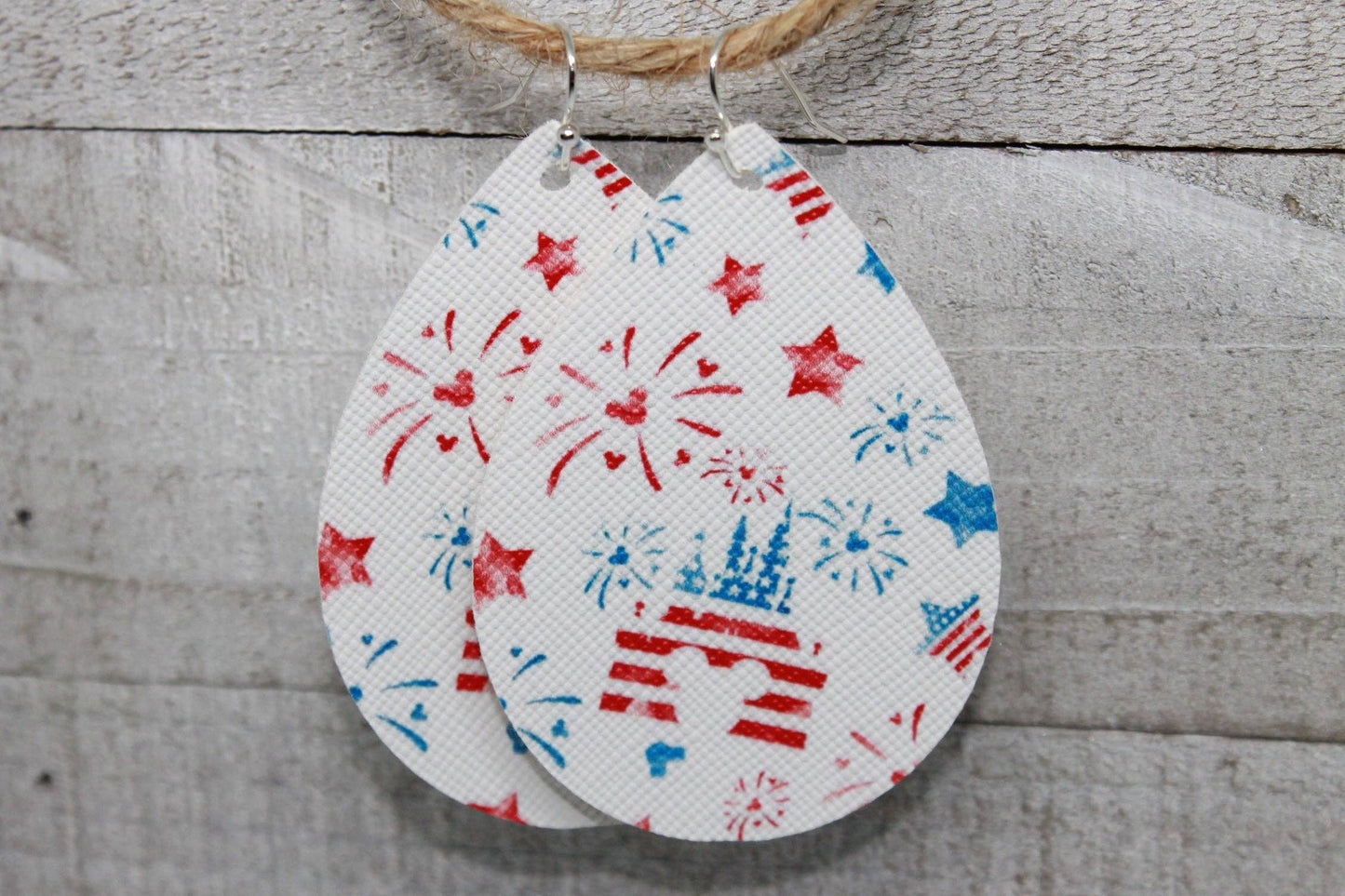 Patriotic Mouse & Castle Teardrop Faux Leather Earrings