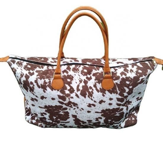 Brown Cow Print Weekender Bag