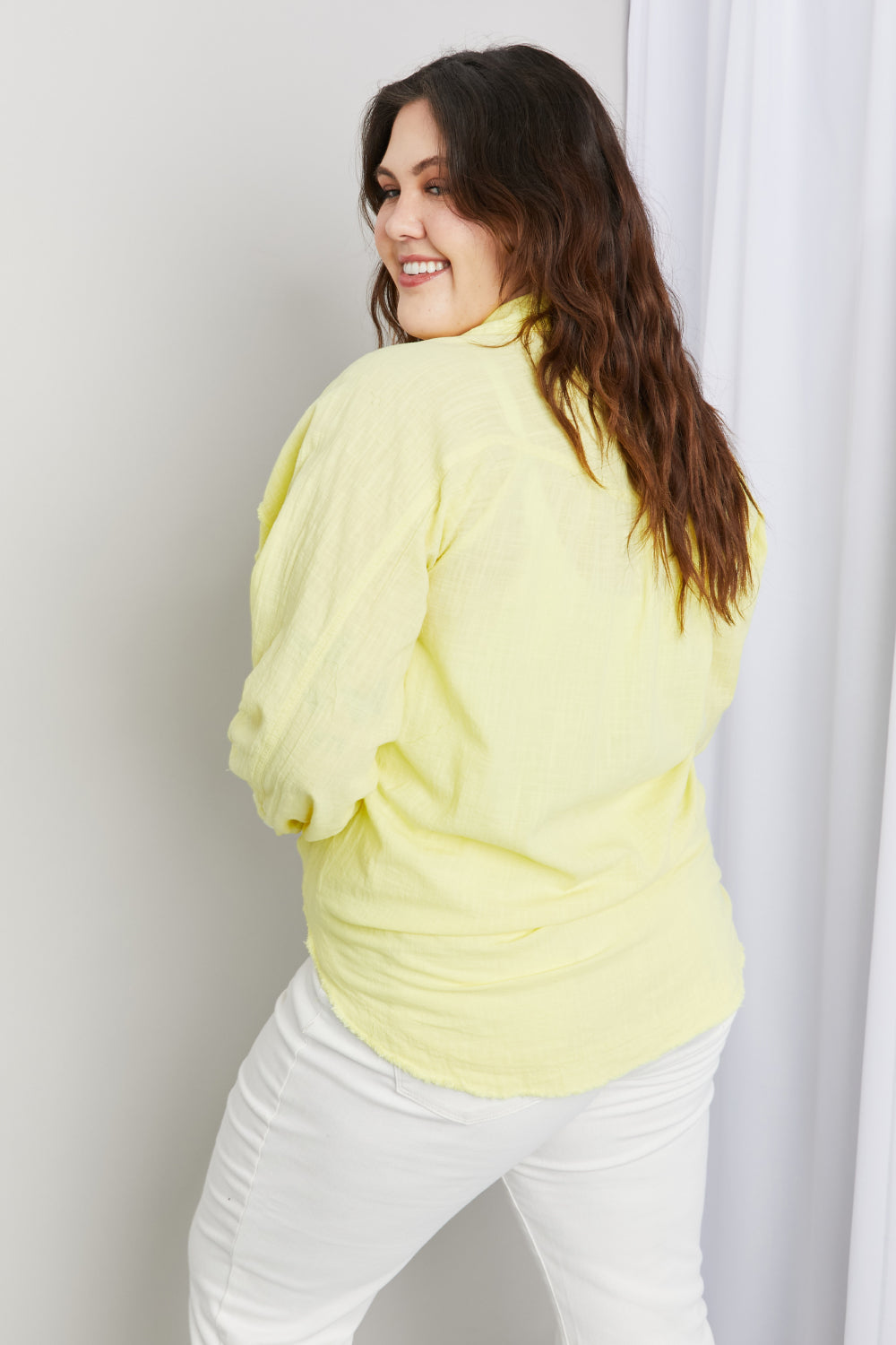 Davi & Dani Full Size Buttoned Curved Hem Shirt