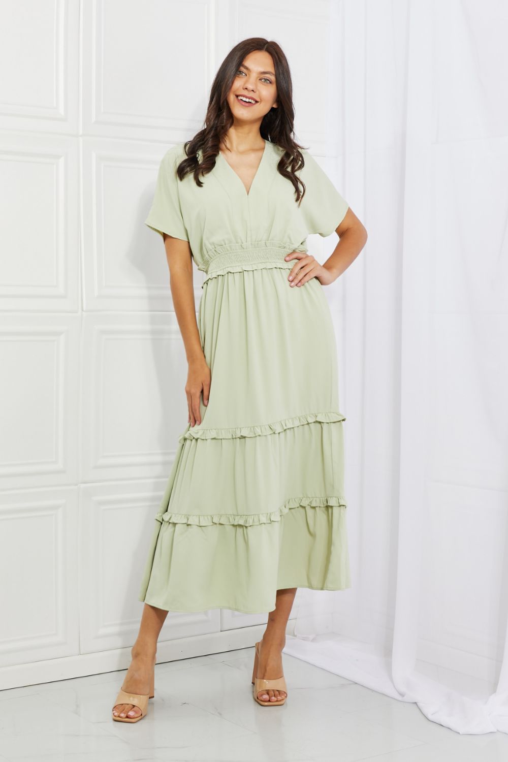 HEYSON Sweet Talk Kimono Sleeve Maxi Dress in Honeydew