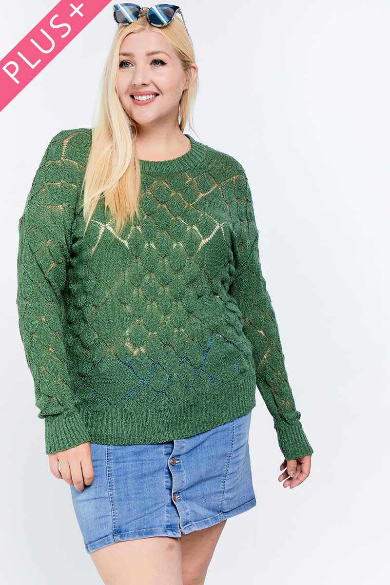Textured Round Neck Long Sleeve Sweater
