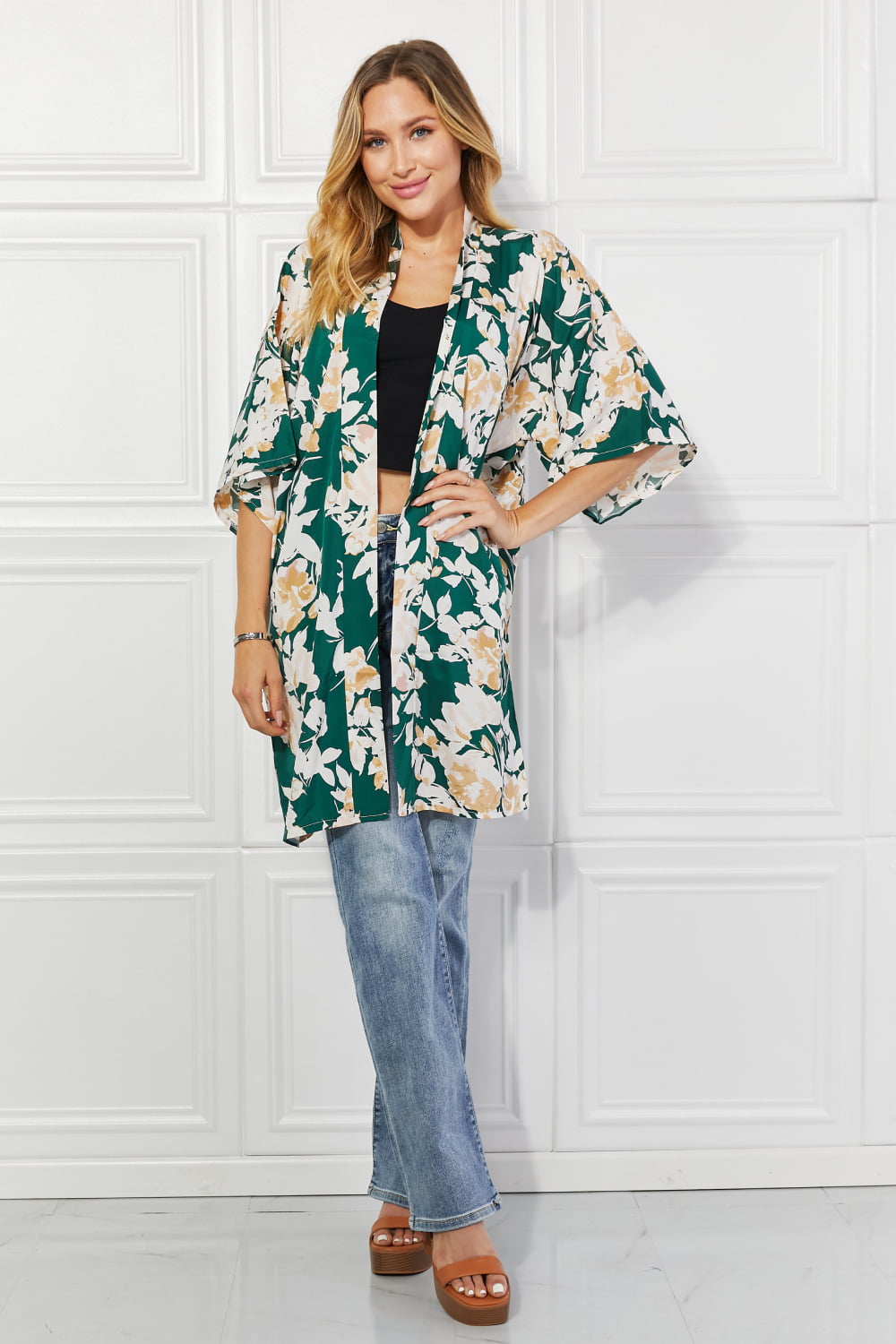 Justin Taylor Time To Grow Floral Kimono in Green