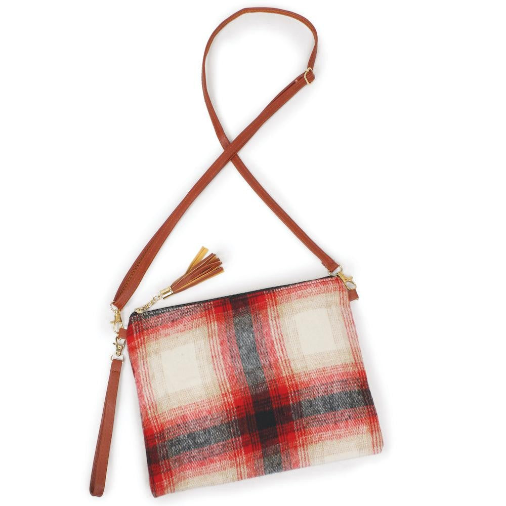 Fleece Plaid Print Tassel Handbag