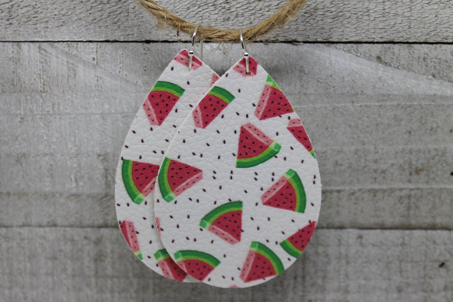 Watermelon Slices Teardrop Faux Leather Earrings