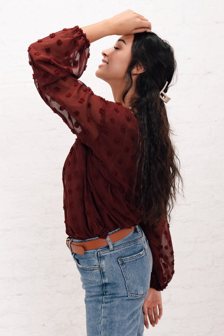 Long Sleeve Swisss Dot Red Plum