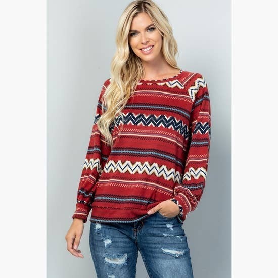 Aztec Print Red Top