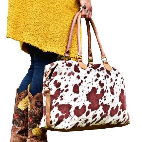 Brown Cow Print Weekender Bag