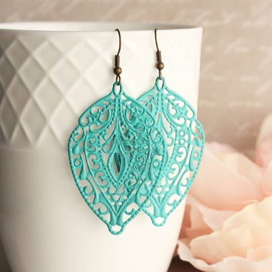 Aqua Patina Filigree Earrings