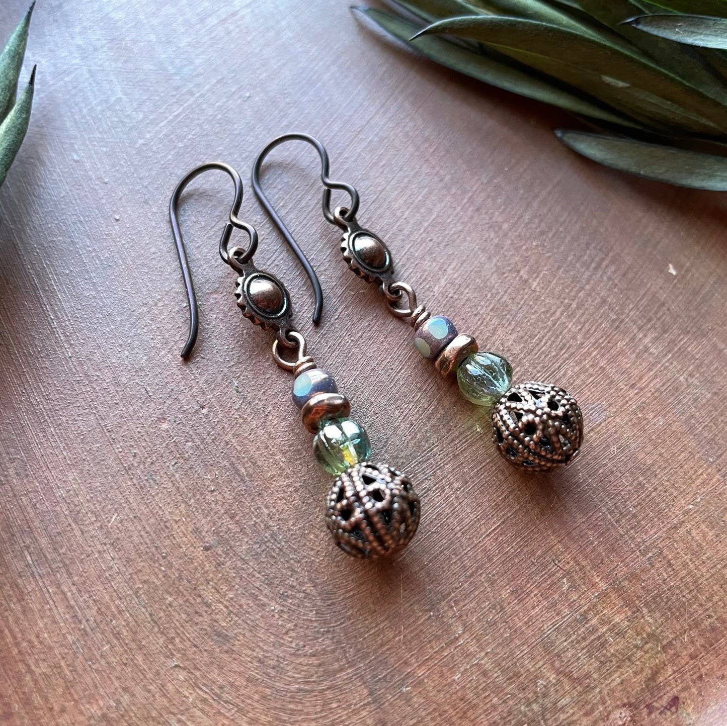 Vintage Bohemian Earrings - Filigree Stacked Bead Gypsy