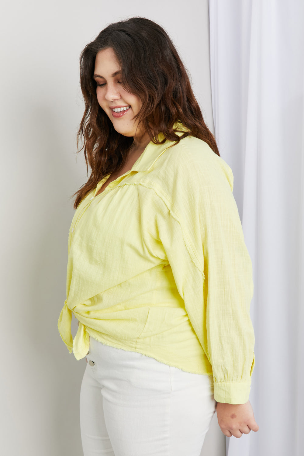 Davi & Dani Full Size Buttoned Curved Hem Shirt