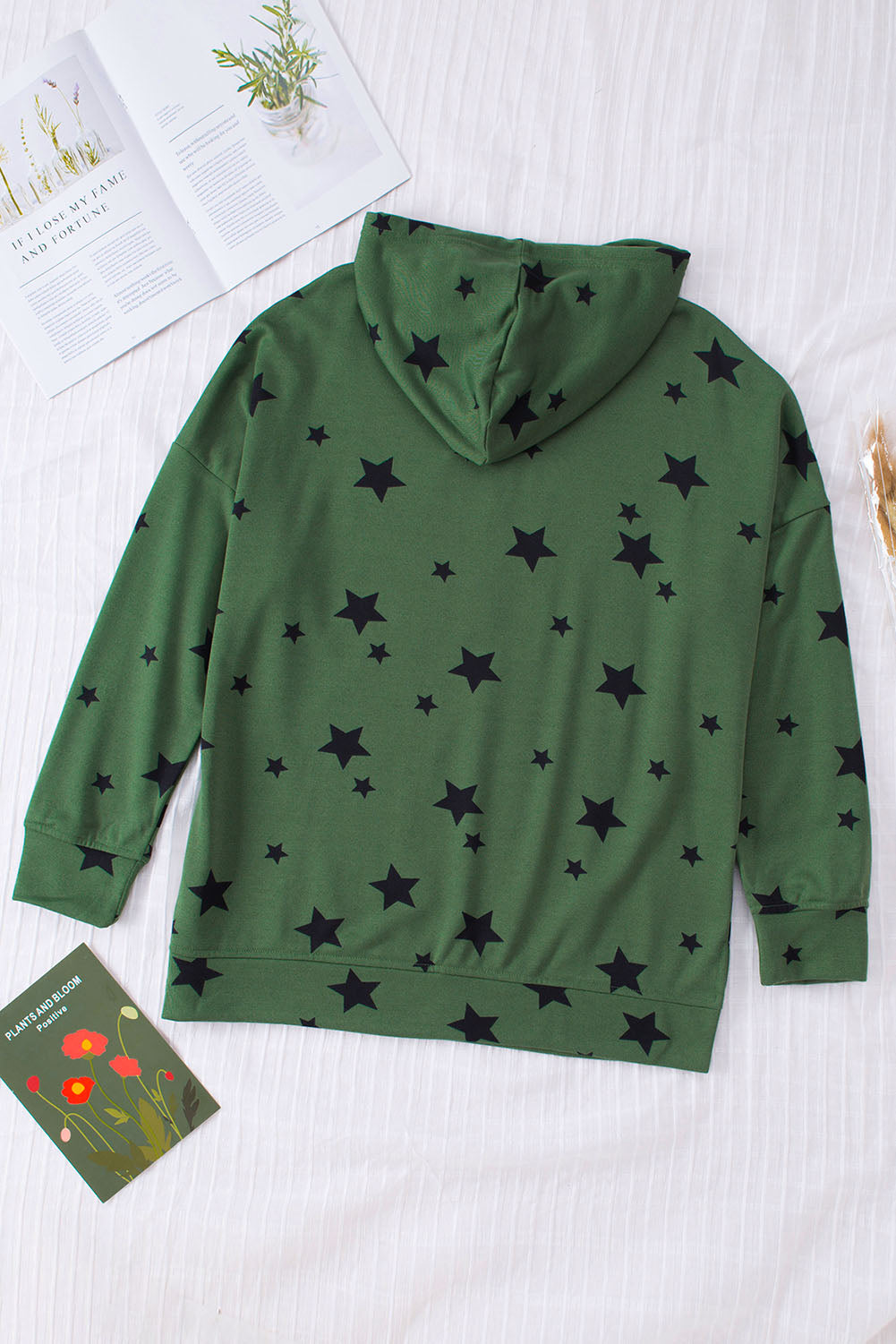 Plus Size Gradient Side Slit Drawstring Hoodie