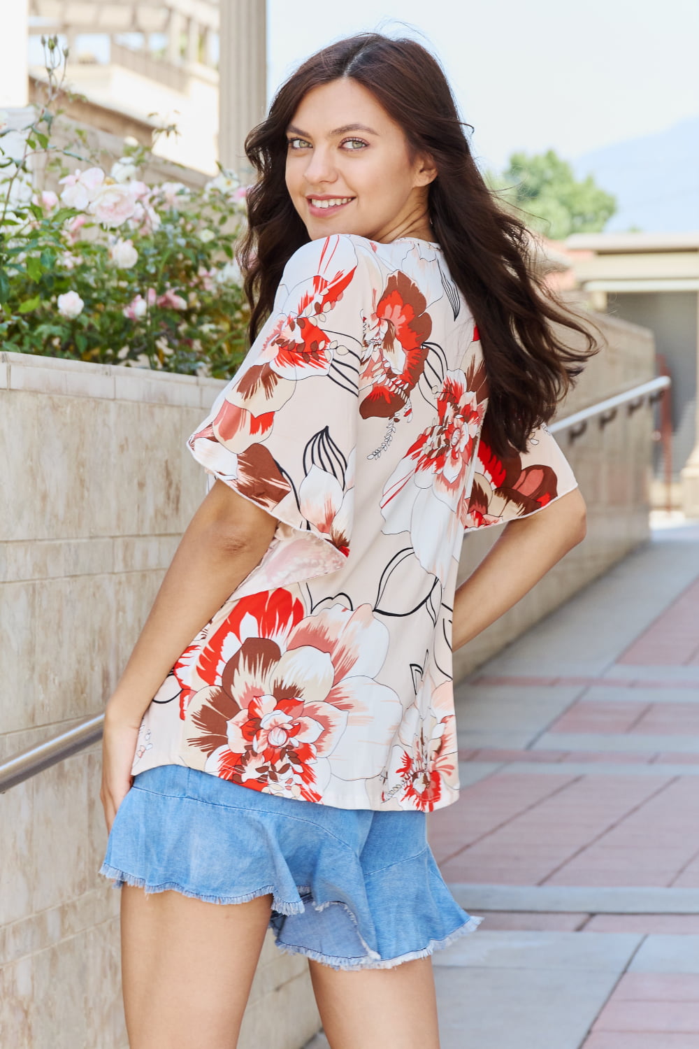 Celeste Your Muse Full Size Floral Printed Winge Sleeve Top