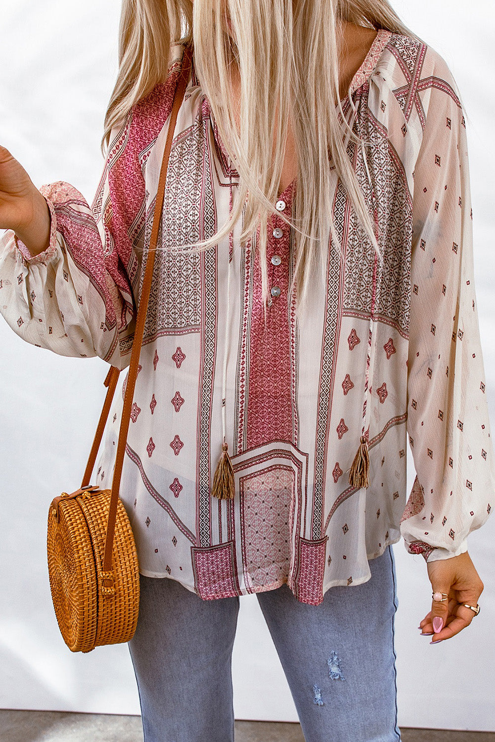 Bohemian Tassel Balloon Sleeve Blouse