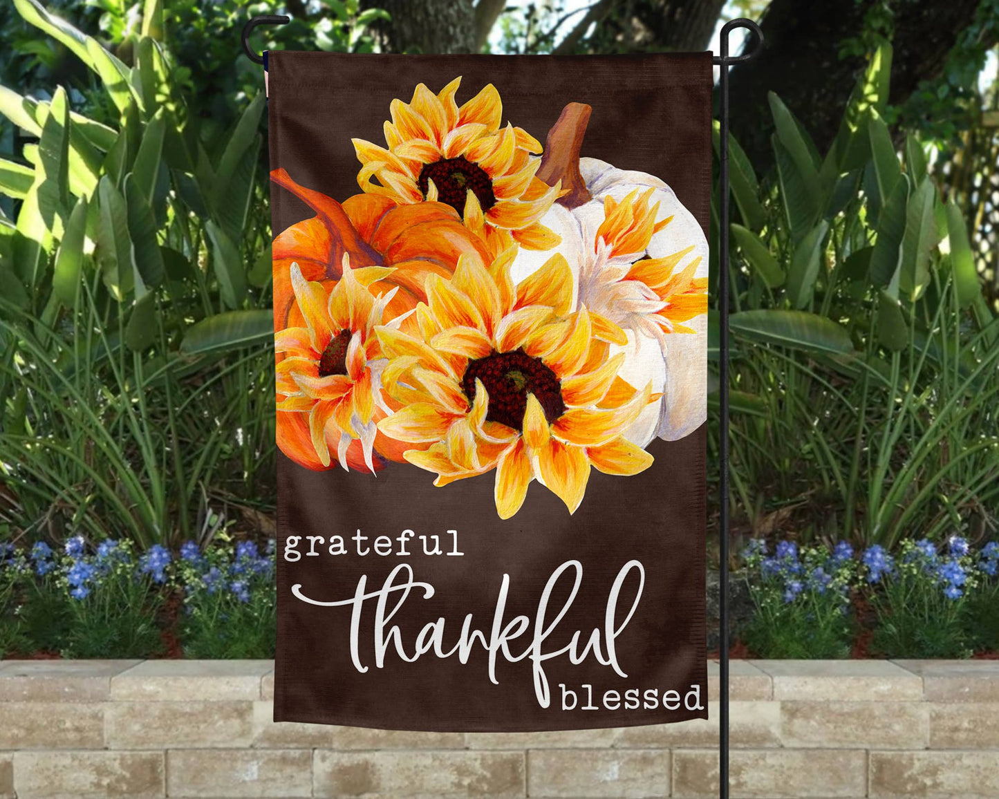 Garden Flag - Grateful Thankful Blessed Sunflower