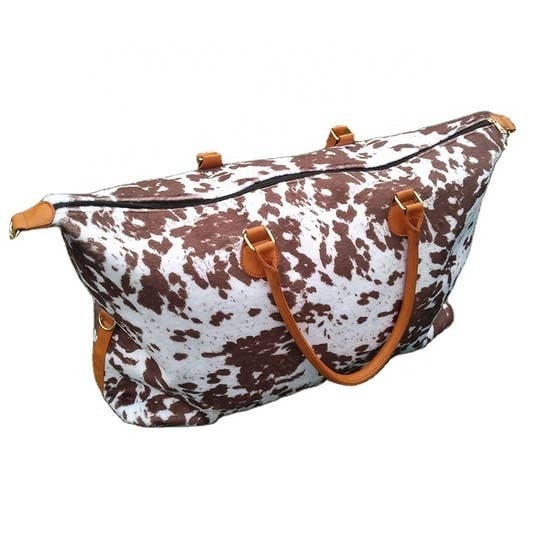Brown Cow Print Weekender Bag