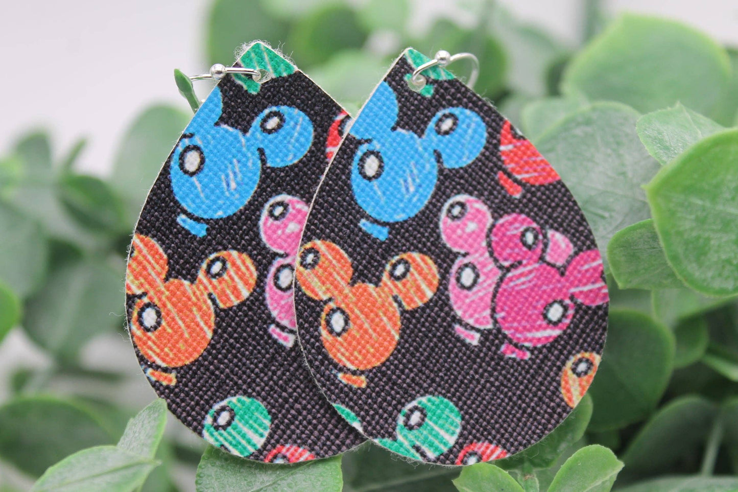 Mickey Balloons Teardrop Faux Leather Earrings