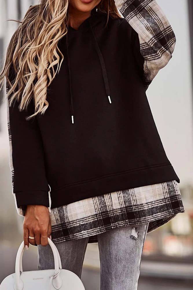 Plaid Patchwork Long Sleeve Hoodie