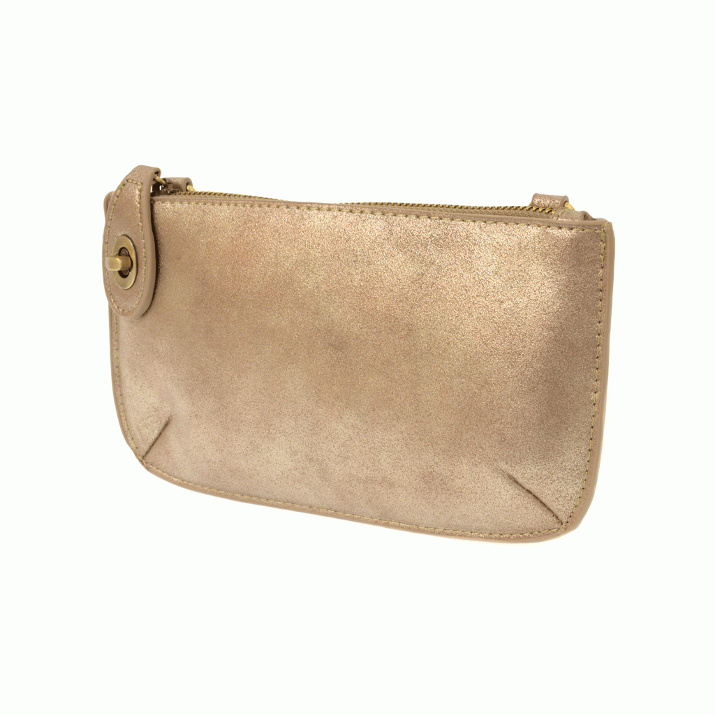 Rose Gold Lustre Lux Crossbody Wristlet Clutch