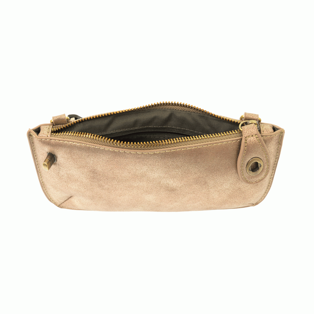 Rose Gold Lustre Lux Crossbody Wristlet Clutch