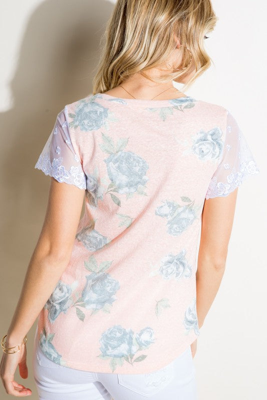 FLORAL TRIBLEND EMBRODERY LACE TOP