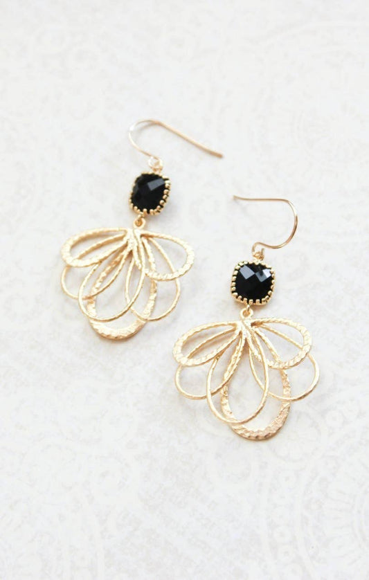 Gold Black Glass Earrings - Gold Loops