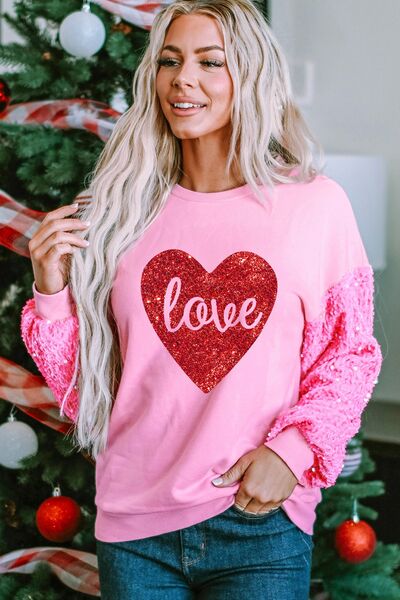 LOVE Heart Sequin Dropped Shoulder Sweatshirt