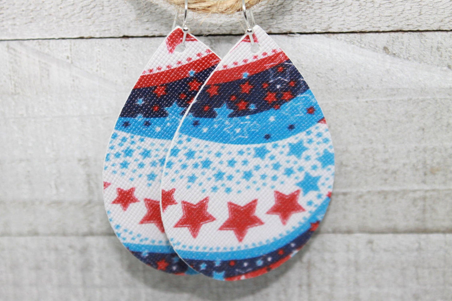 Patriotic Stars & Stripes Teardrop Faux Leather Earrings