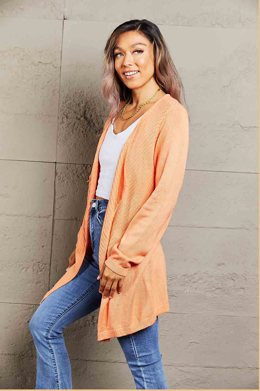 Double Take Ribbed Open Front Cardigan