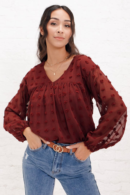Long Sleeve Swisss Dot Red Plum