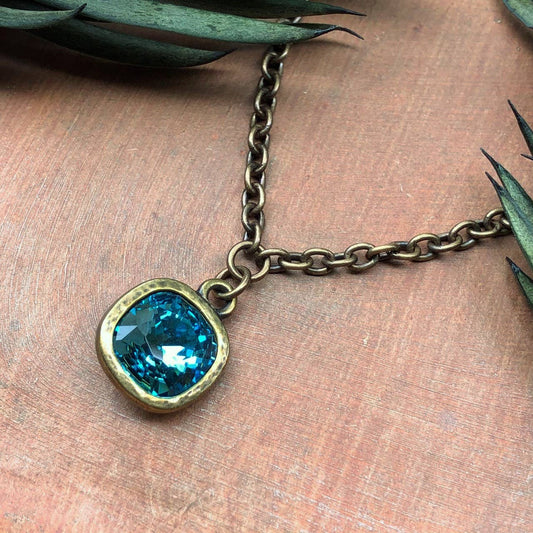 Indicolite Blue Crystal Pendant Necklace - Swarovski Drop
