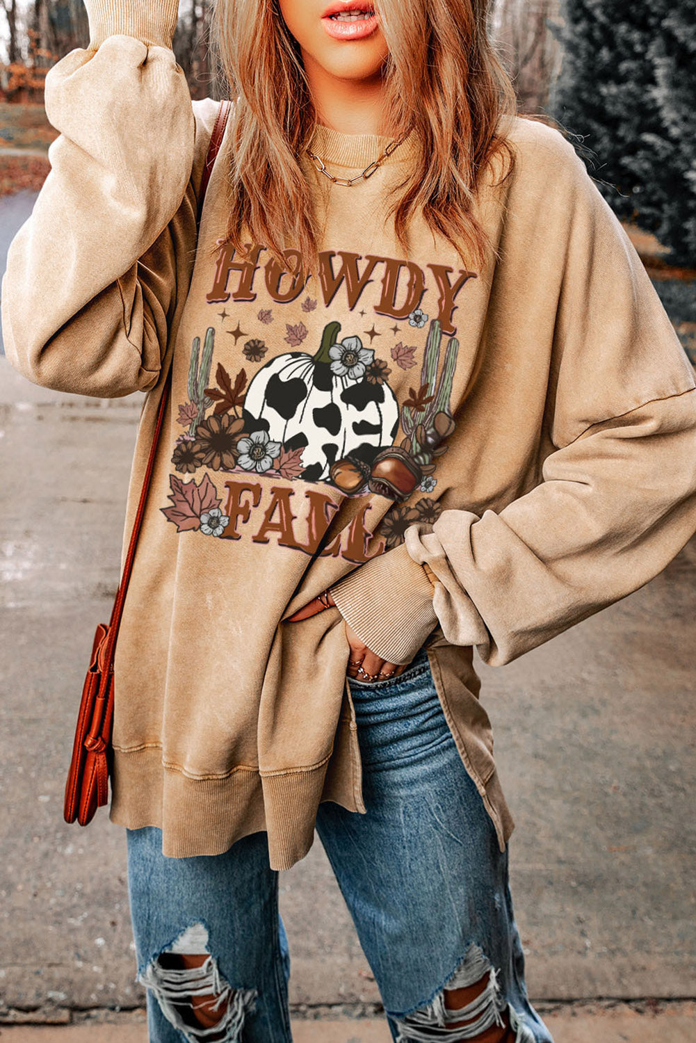 Round Neck Dropped Shoulder HOWDY FALL Graphic Sweatshirt