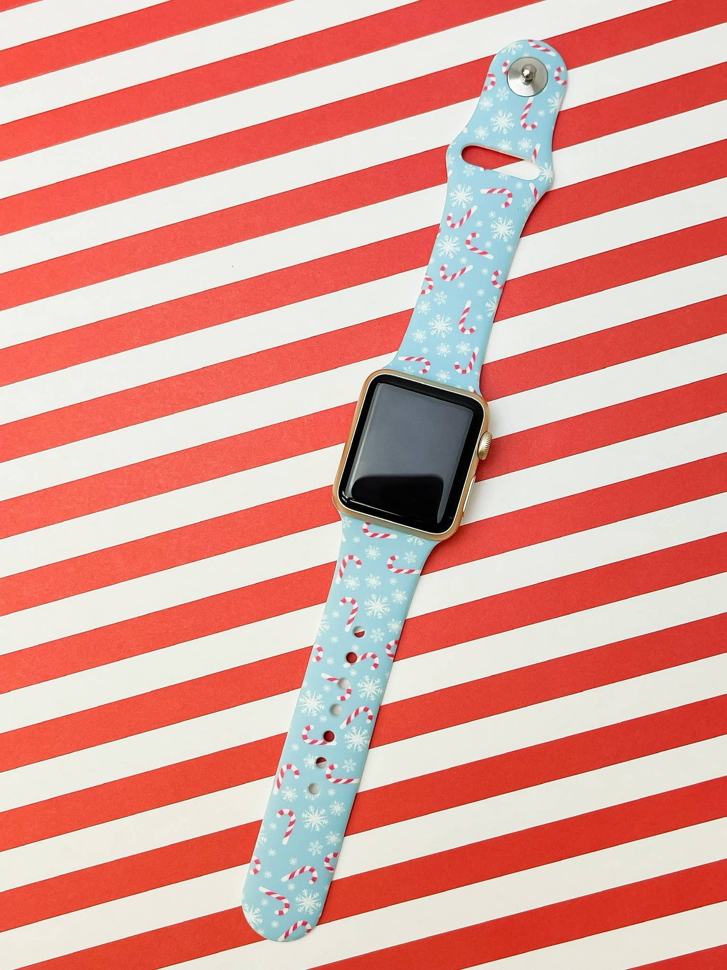 Snowflake and Candy Cane Silicone Smart Watch Band - S/M