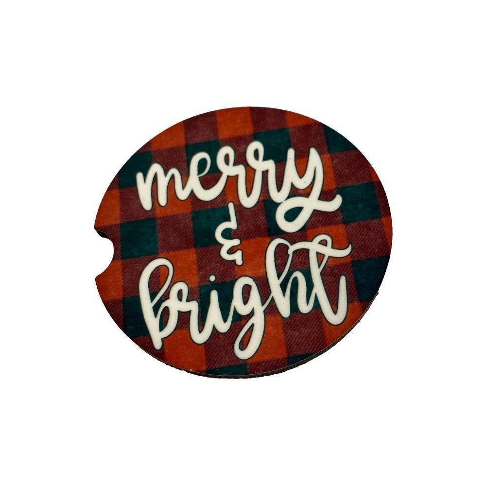 Merry & Bright Buffalo Check Christmas Car Coaster Set