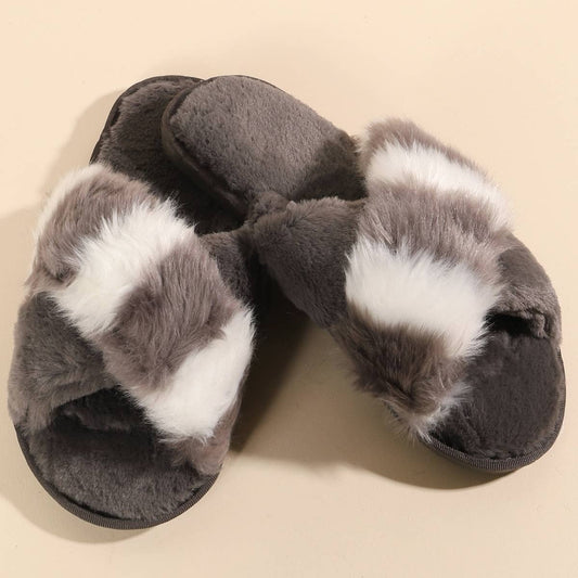 Color Block Fur Slippers