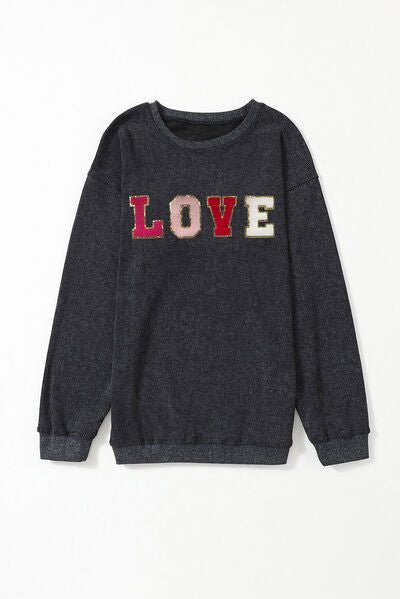 LOVE Round Neck Dropped Shoulder Sweatshirt