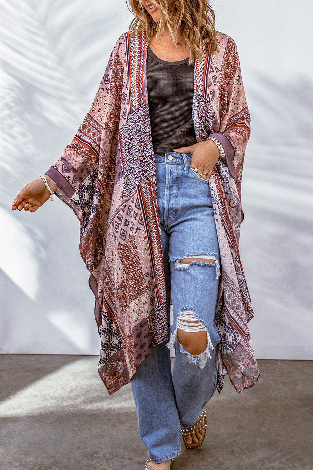 Patchwork Open Front Duster Cardigan