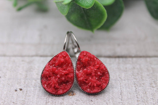 Red Druzy French Lever Earrings