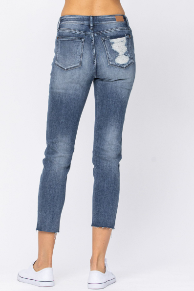 Judy Blue RAW HEM HIGH WAIST RELAXED FIT Jeans