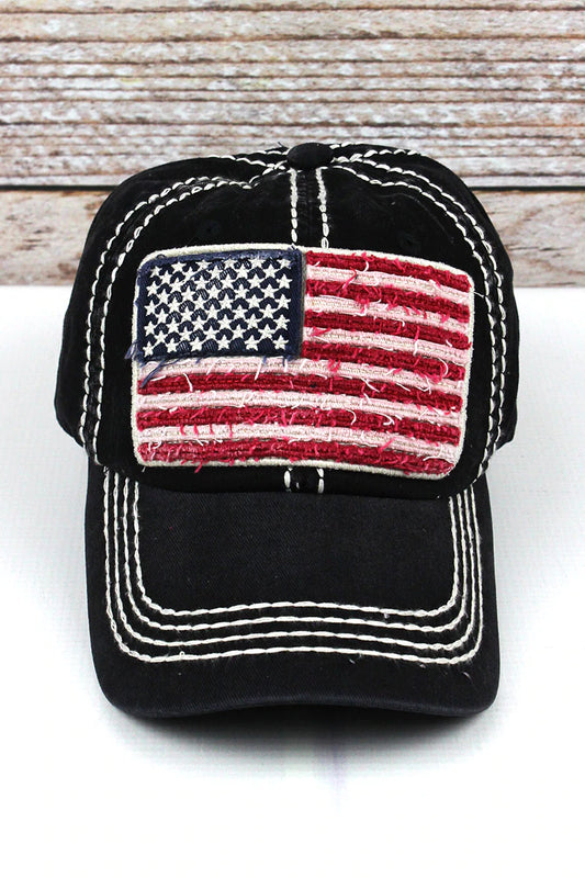 DISTRESSED BLACK AMERICAN FLAG CAP