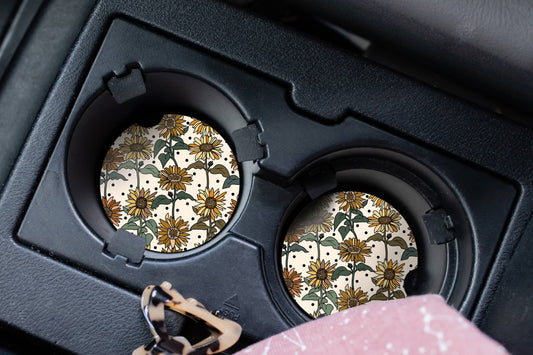 Vintage Boho Sunflowers Car Coasters