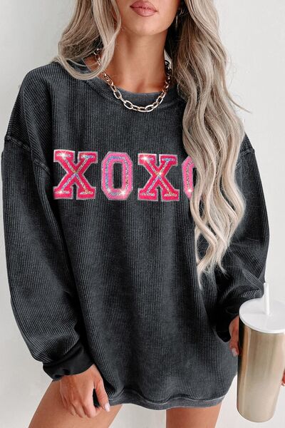 XOXO Round Neck Dropped Shoulder Sweatshirt