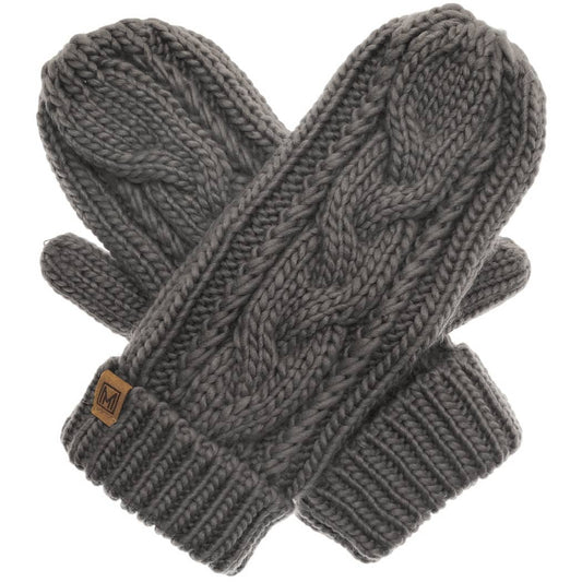 Charcoal Winter Gloves Cable Knit Mittens with Fleece Lined