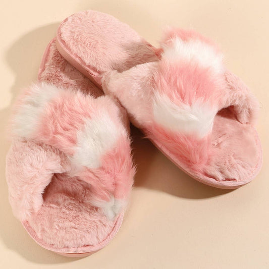 Color Block Fur Slippers