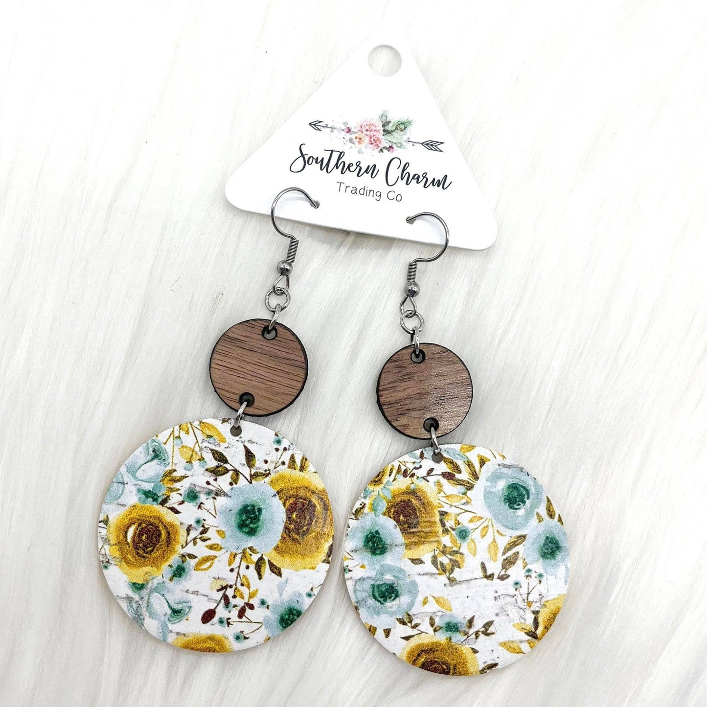 2.5" Wood & Teal/Mustard Floral Piggybacks (cork)