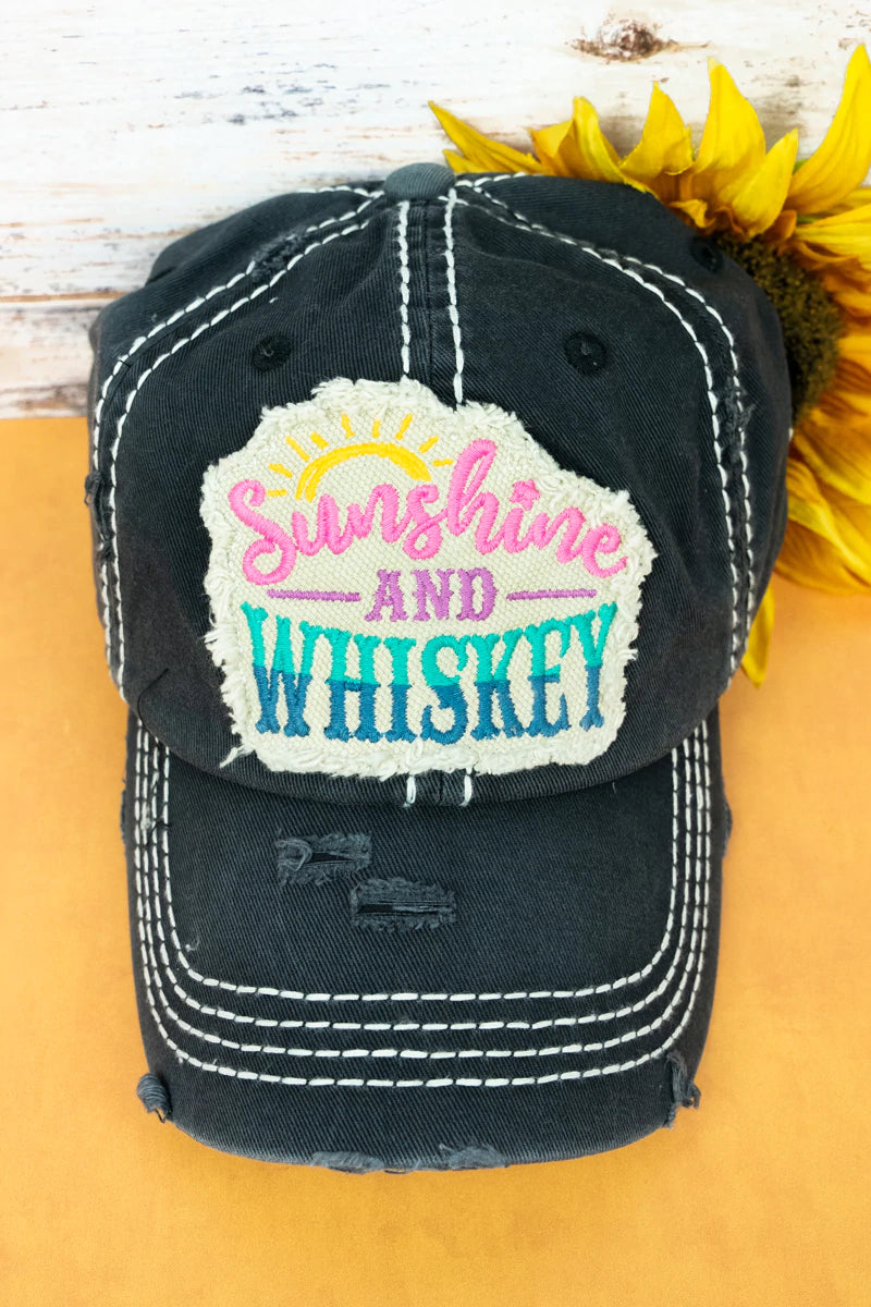 DISTRESSED BLACK 'SUNSHINE AND WHISKEY' CAP